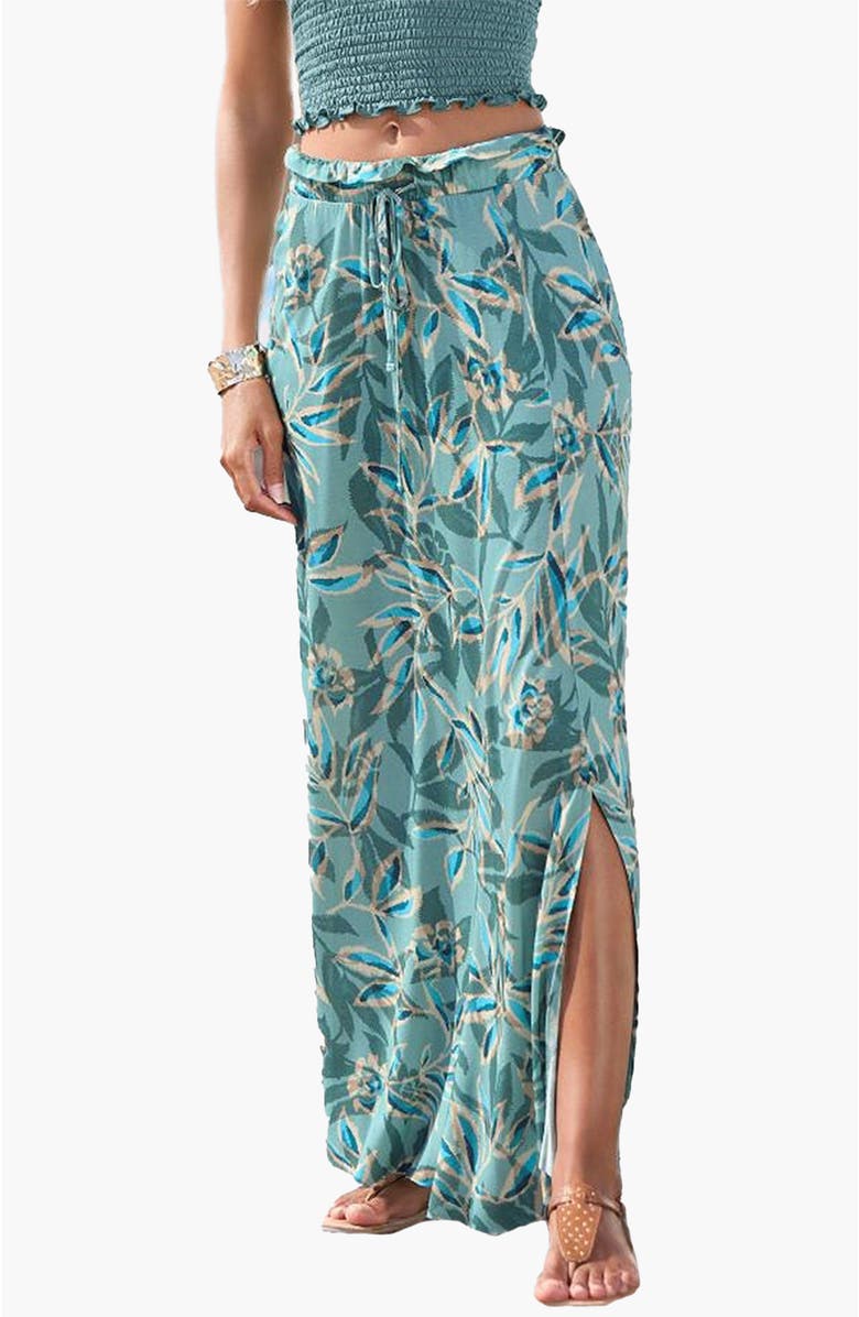 LASCANA Women's Paperbag Maxi Skirt, Main, color, Teal Print
