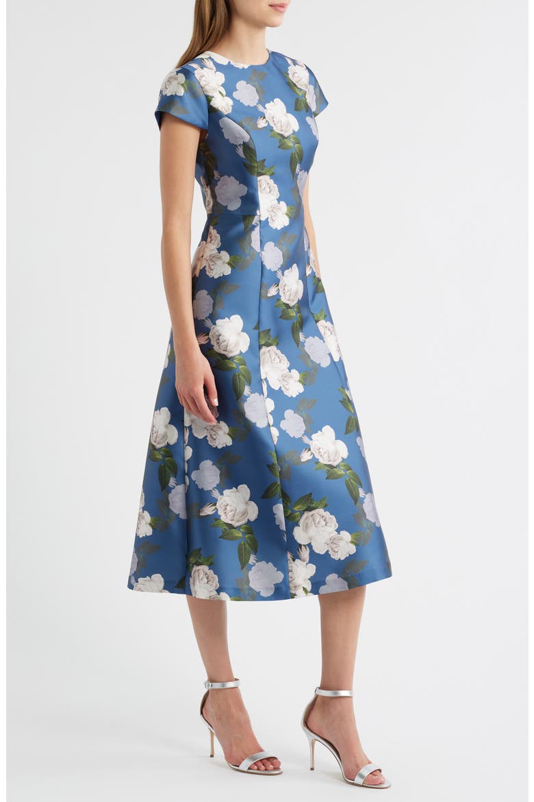 Jackie Floral Print Satin Cocktail Dress, Alternate, color, STEEL BLUE BLOOMS