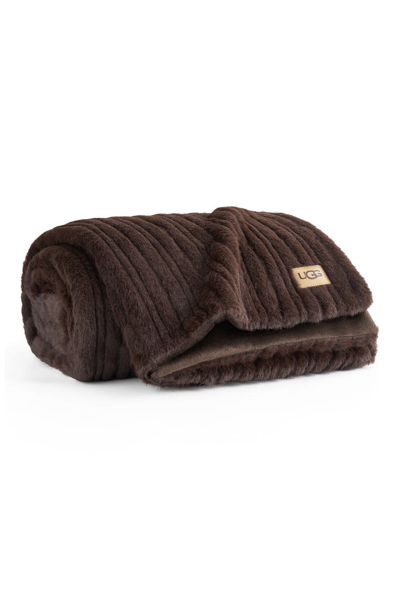 Jennis Faux Fur Throw Blanket, Main, color, BURNT CEDAR TIPPED W/ OYSTER