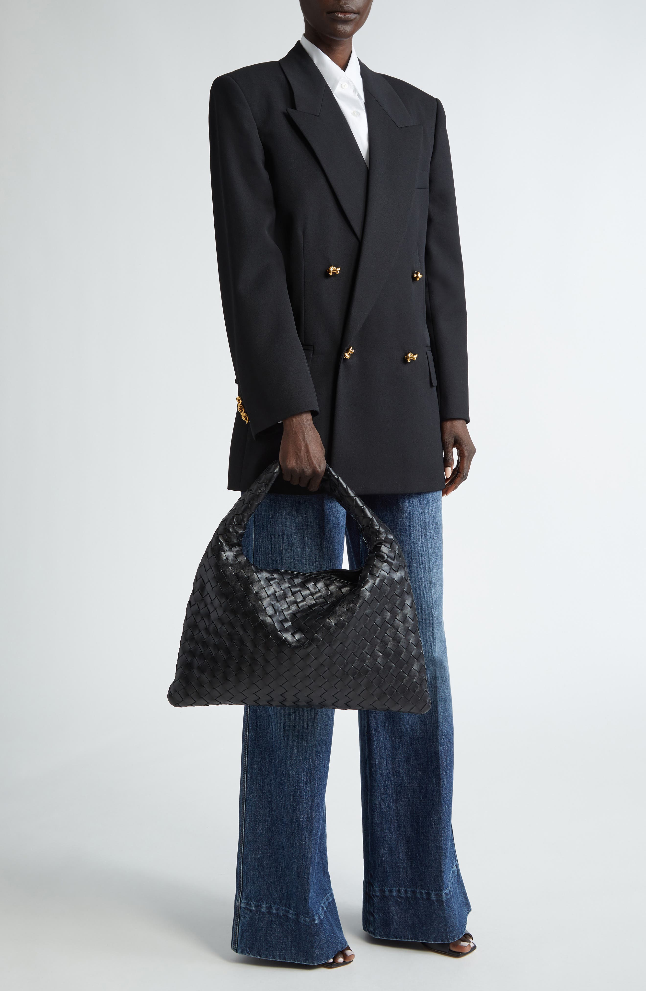 Bottega Veneta Small Hop Intrecciato Leather Hobo Bag, Alternate, color, 1019 Black-M Brass