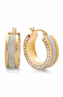 Two-Tone Simulated Diamond Hoop Earrings