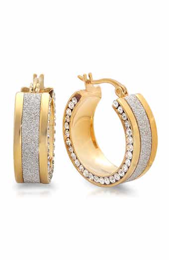 Two-Tone Simulated Diamond Hoop Earrings
