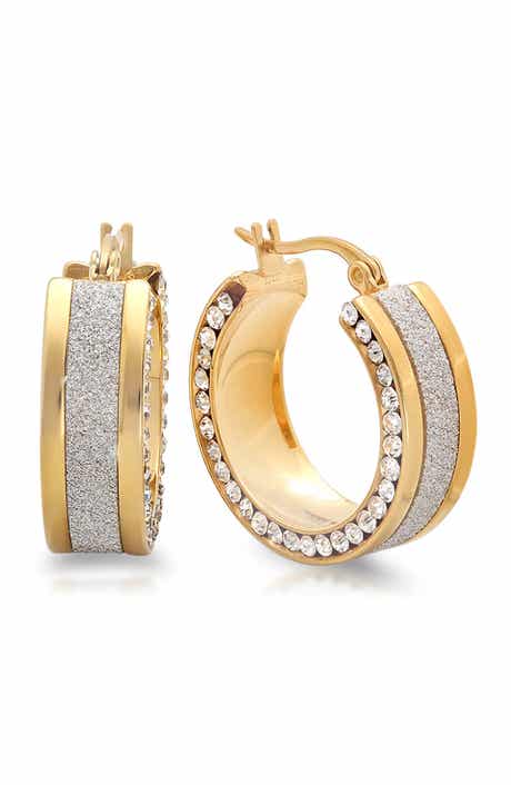 Two-Tone Simulated Diamond Hoop Earrings