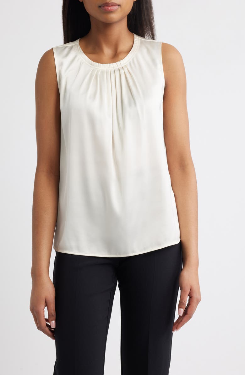 Anne Klein Pleat Neck Sleeveless Top, Main, color,