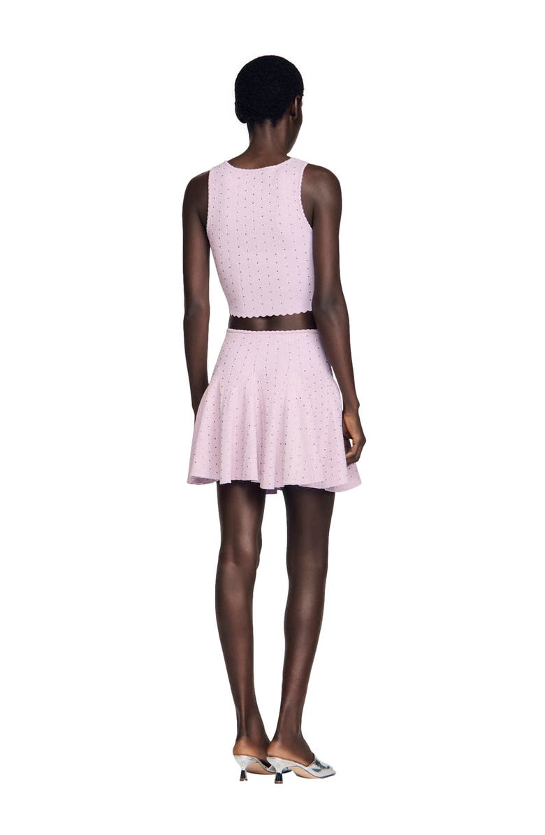 SANDRO Mini rhinestone knit skirt, Alternate, color, Mauve