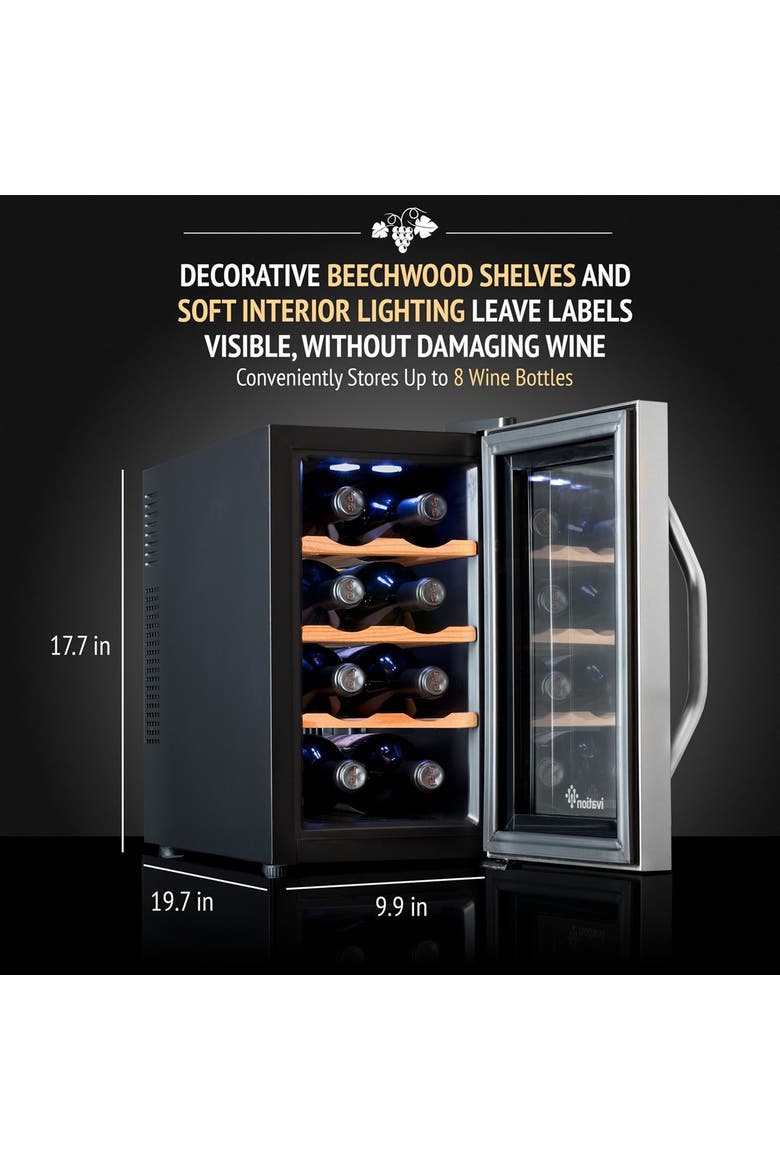8 Bottle Thermoelectric Wine Cooler, Quiet Freestanding Wine Fridge, Alternate, color, Silver