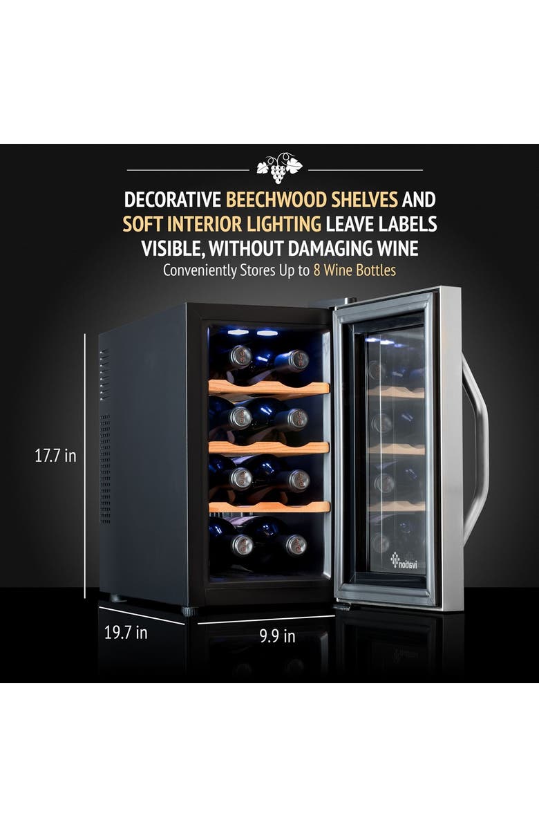 Ivation 8 Bottle Thermoelectric Wine Cooler, Quiet Freestanding Wine Fridge, Alternate, color, Silver