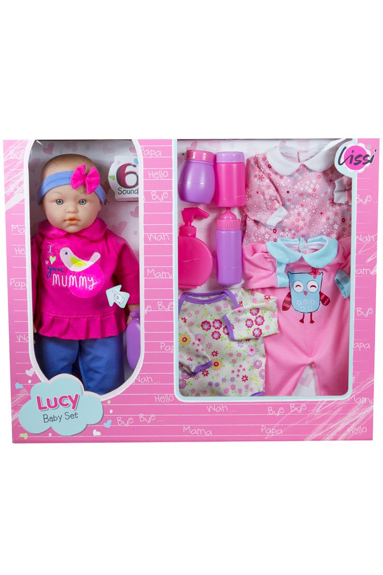 15 Inch Talking Baby Doll Lucy Set, Pink & Blue I Love You Mummy Shirt, Alternate, color, Multicolored