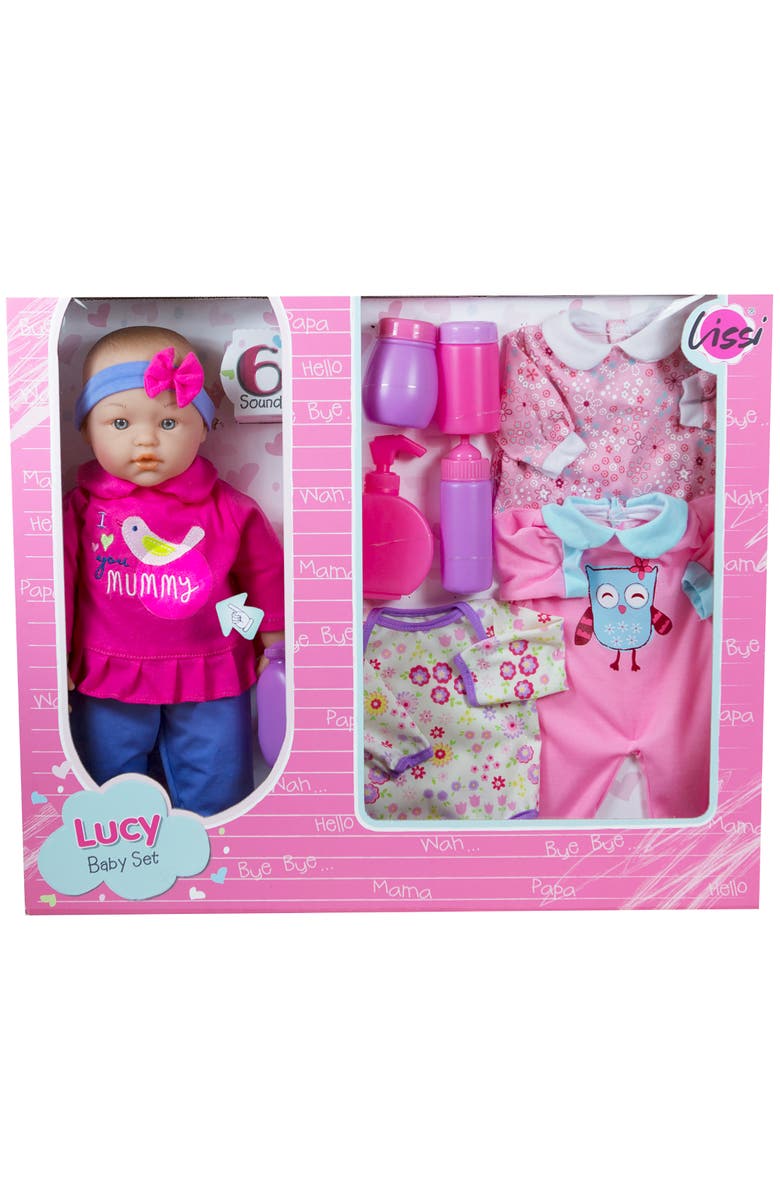 Lissi 15 Inch Talking Baby Doll Lucy Set, Pink & Blue I Love You Mummy Shirt, Alternate, color, Multicolored