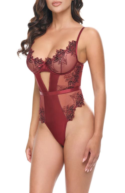 Oh La La Cheri Nina Sheer Teddy Bodysuit In Red