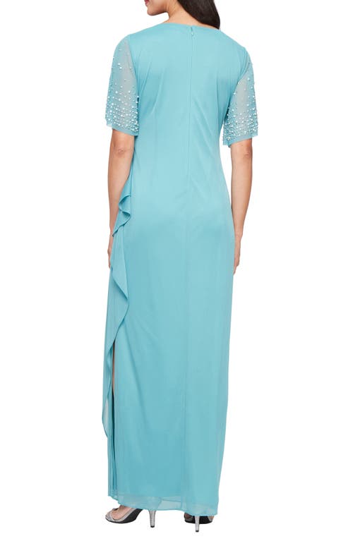 Alex Evenings Imitation Pearl & Rhinestone Embellished Empire Waist Gown In Teal