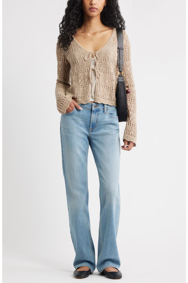 Fly Away Tie Front Crochet Cardigan, Alternate, color, TAN SAVANNAH