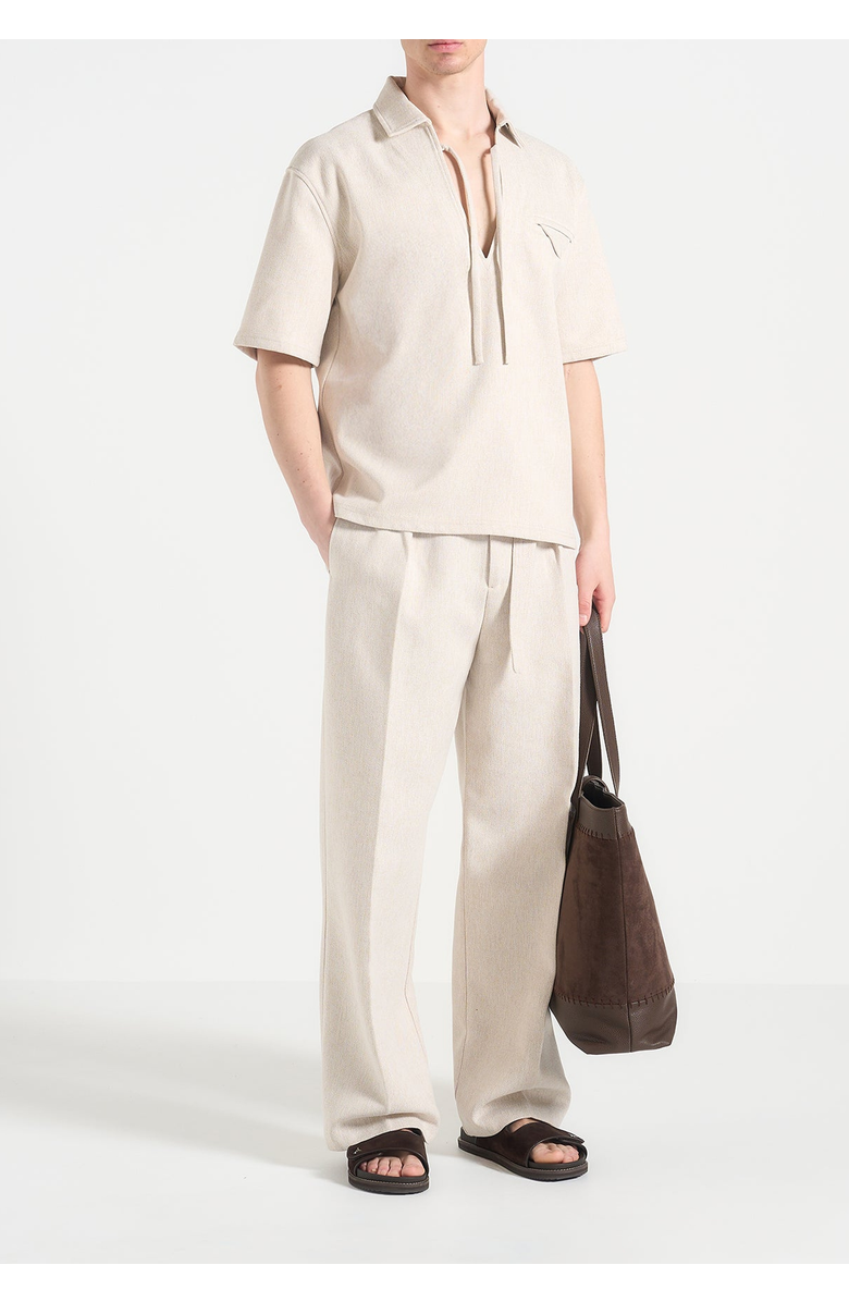 Manière De Voir Norbert Open Collar Textured Drawstring Shirt, Main, color, Cream