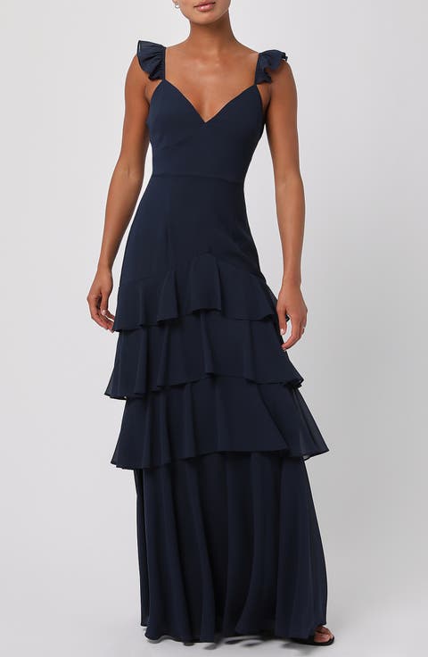 Seren Ruffle Shoulder Tiered Maxi Dress