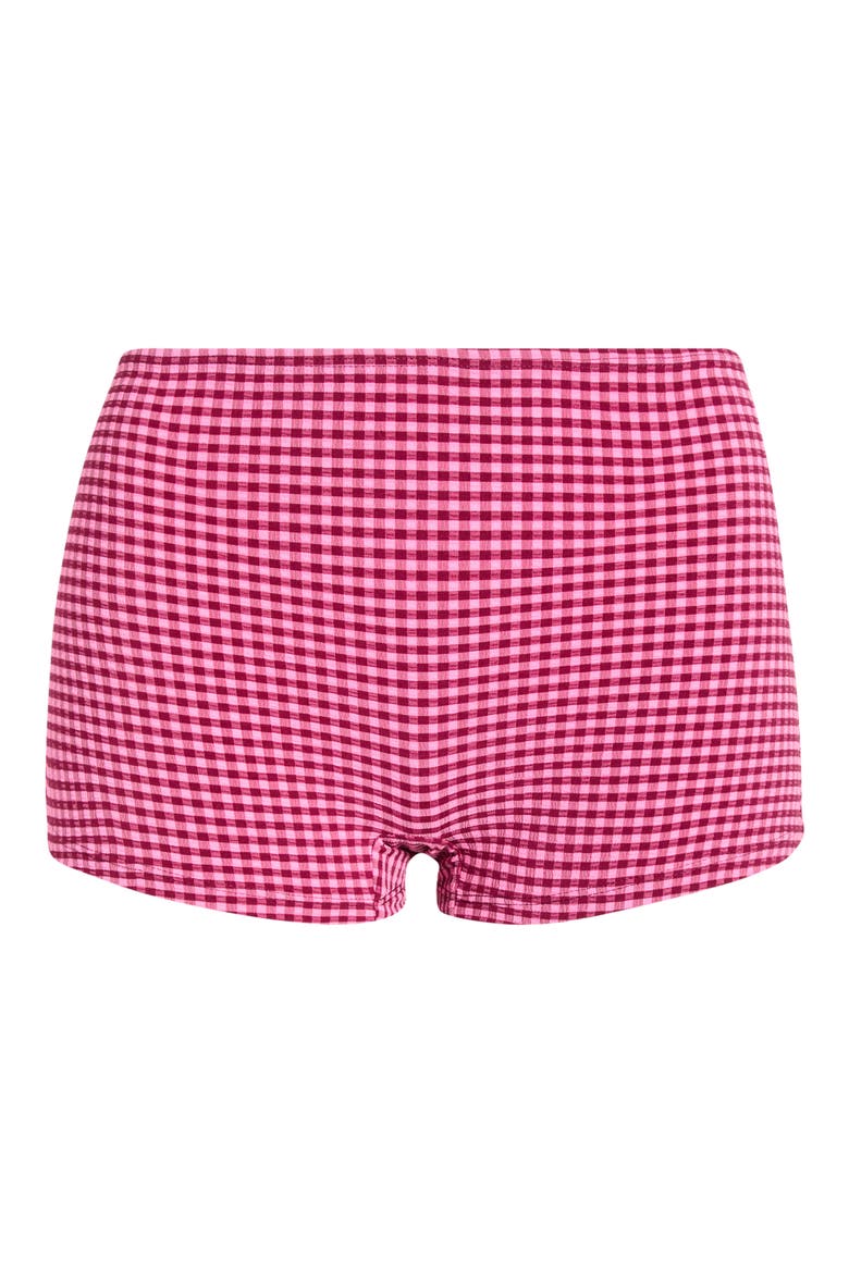 Full Coverage Gingham Swim Boyshorts, Alternate, color, CHERRY KISS