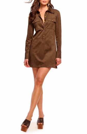 Ramy Brook Maria Long Sleeve Faux Suede Shirtdress