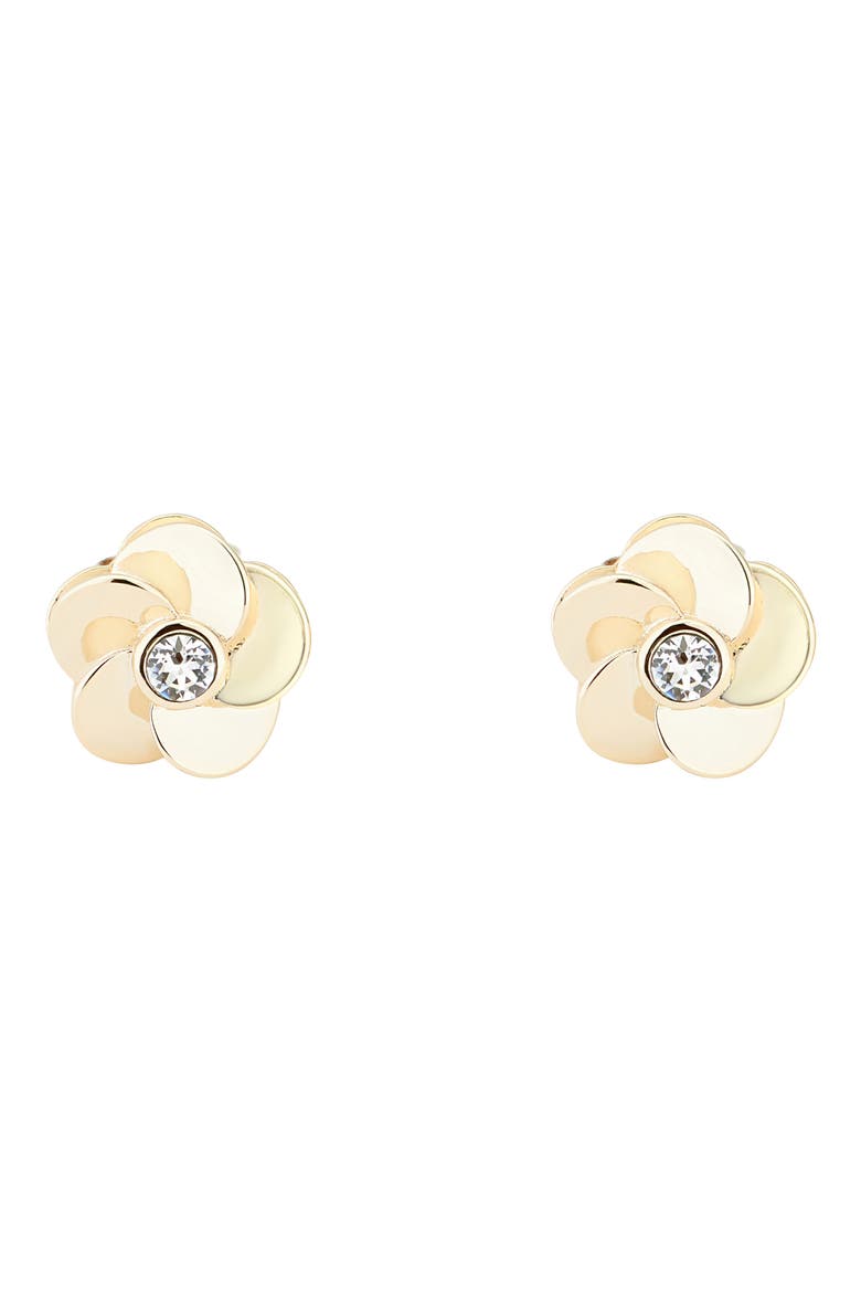 Pelipa Polished Flower Stud Earrings, Main, color, PALE GOLD/CRYSTAL