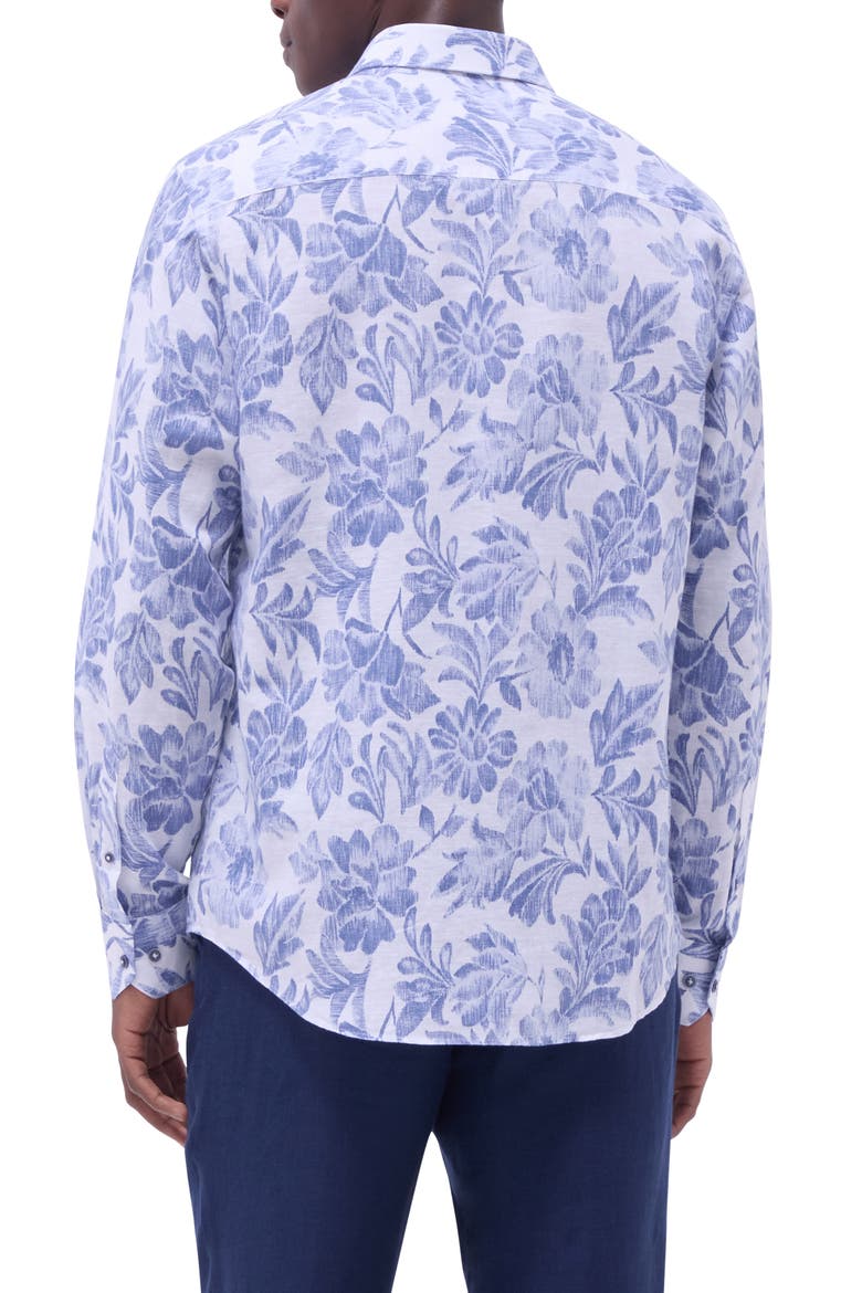 Julian Shaped Fit Linen Blend Button-Up Shirt, Alternate, color, COBALT