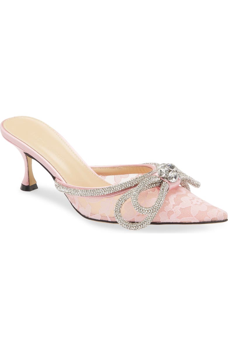 Mach & Mach Double Crystal Bow Pointed Toe Mule, Main, color, Pink