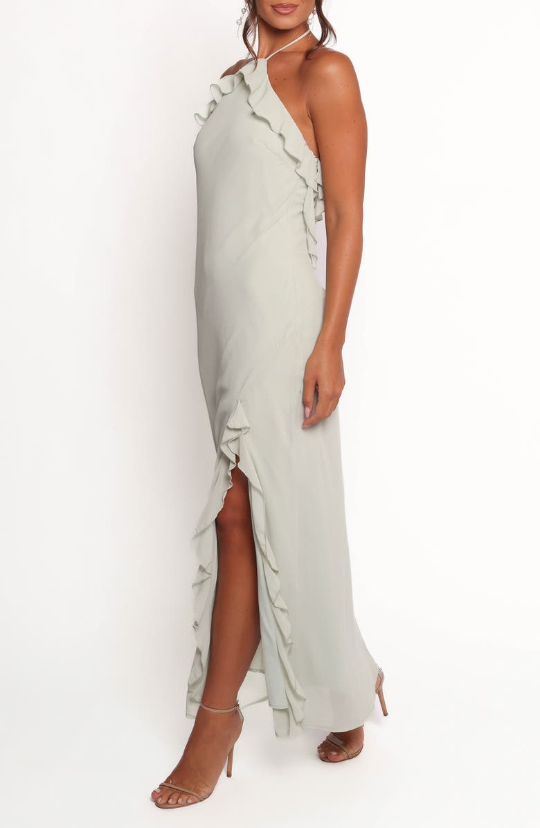 Petal & Pup Patricia Ruffle Detail Halter Neck Maxi Dress, Alternate, color, Sage