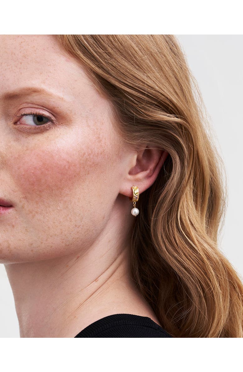 Fable England Blackberry Bramble Pearl Drop Gold Huggie Earrings, Alternate, color, Gold