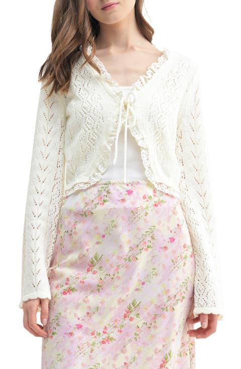 Lace Detail Tie Front Cardigan