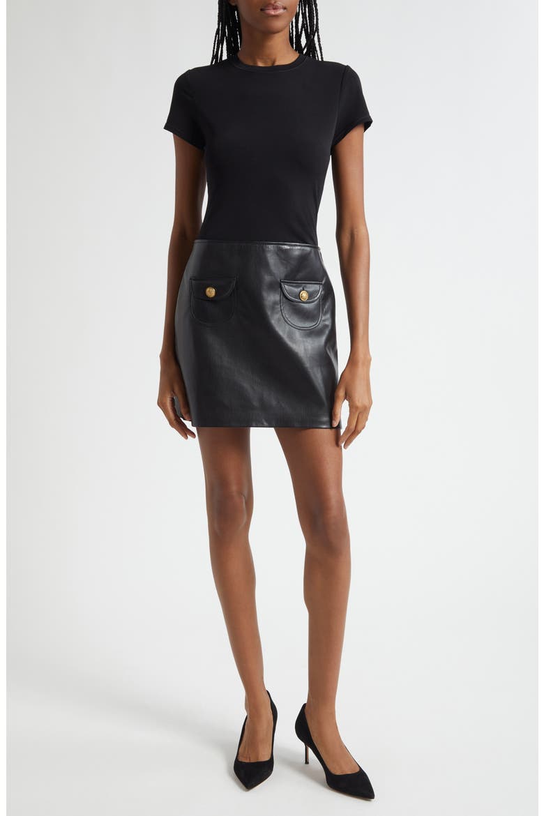Mixed Media Faux Leather Dress, Main, color, BLACK