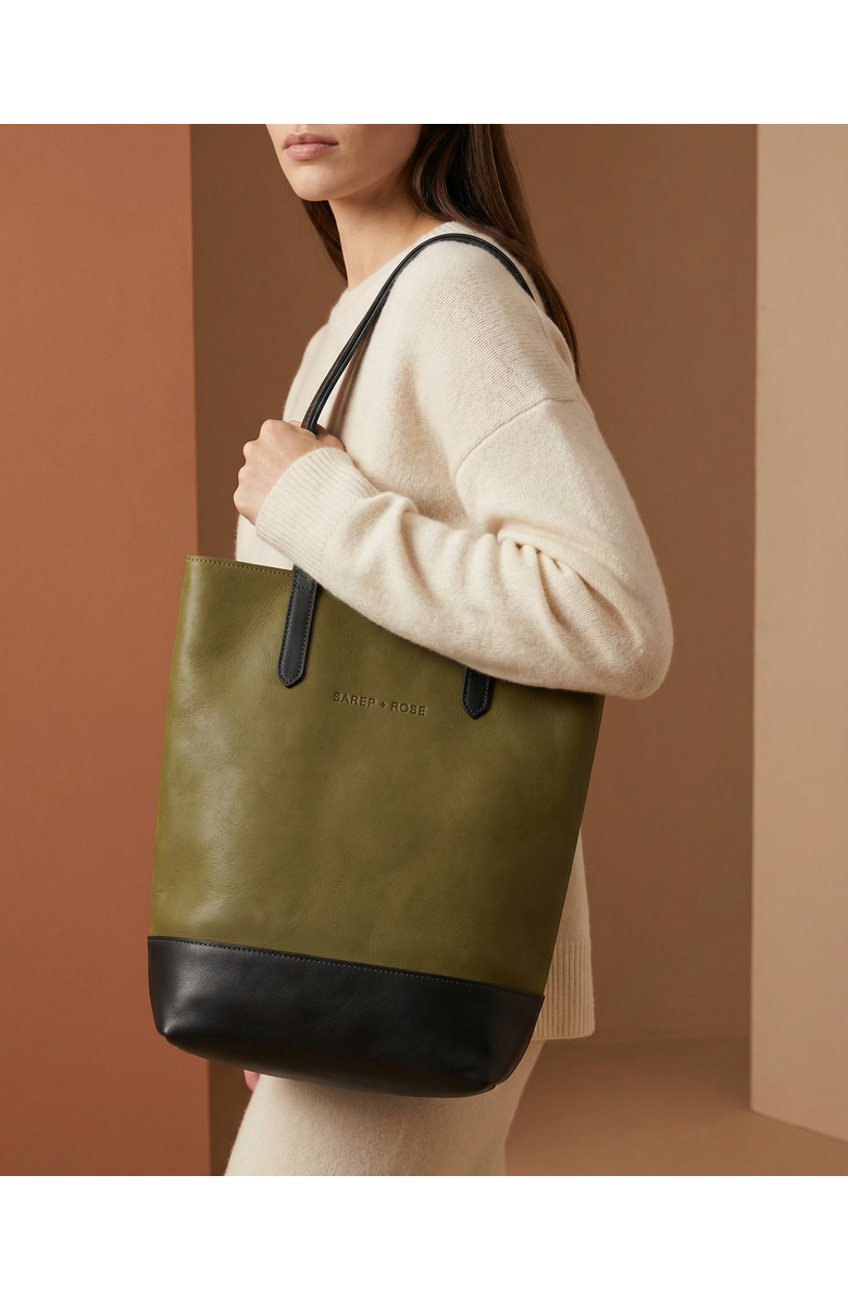 Sarep + Rose Slender Kenya Leather Tote Bag, Alternate, color, Olive Green