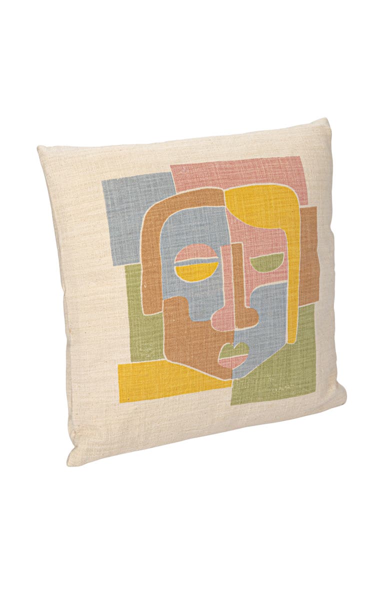 Storied Home Woven Cotton Slub Printed Pillow with Abstract Face, Multicolor, Main, color, Blue