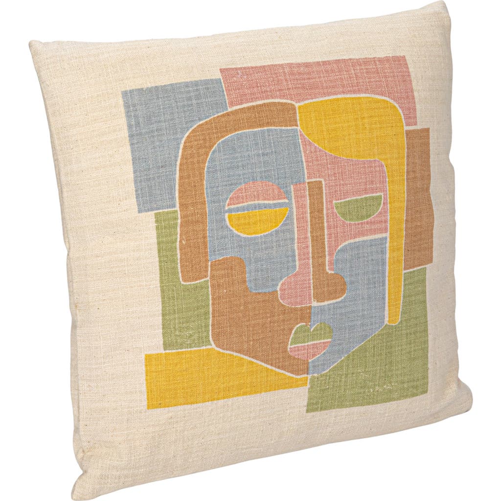 Storied Home Woven Cotton Slub Printed Pillow With Abstract Face, Multicolor