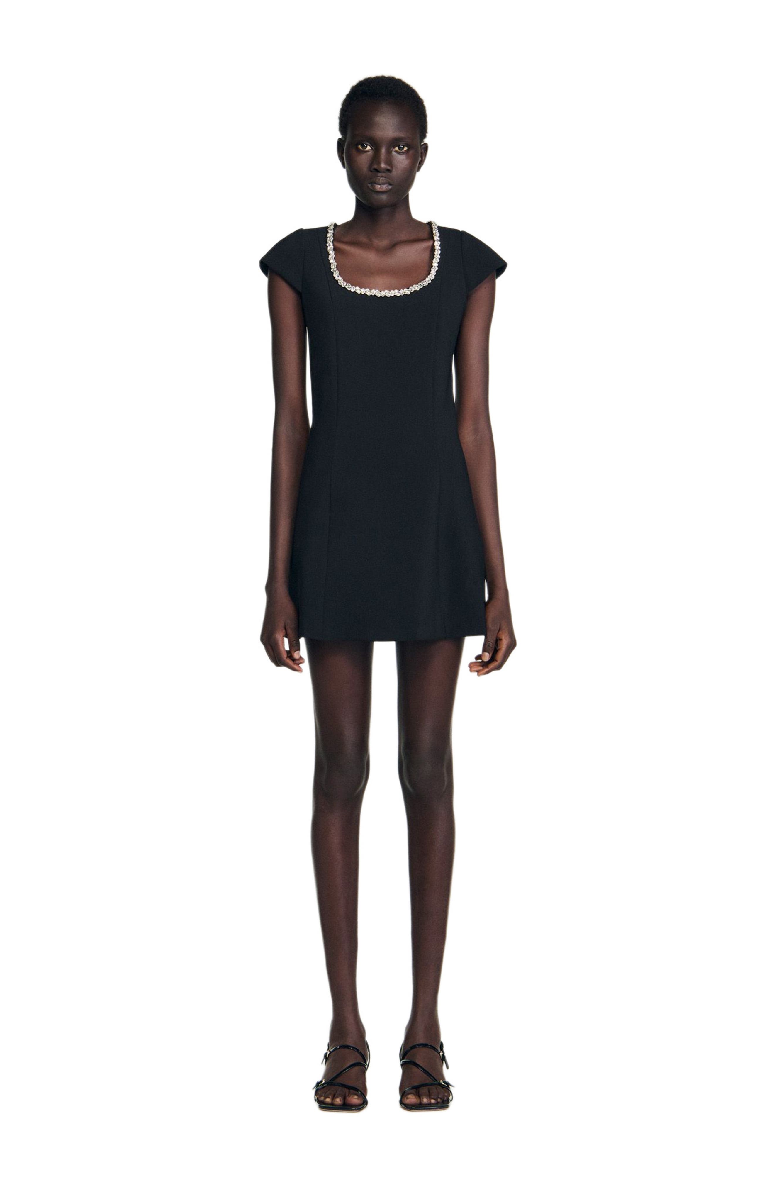 Short dress with rhinestone collar