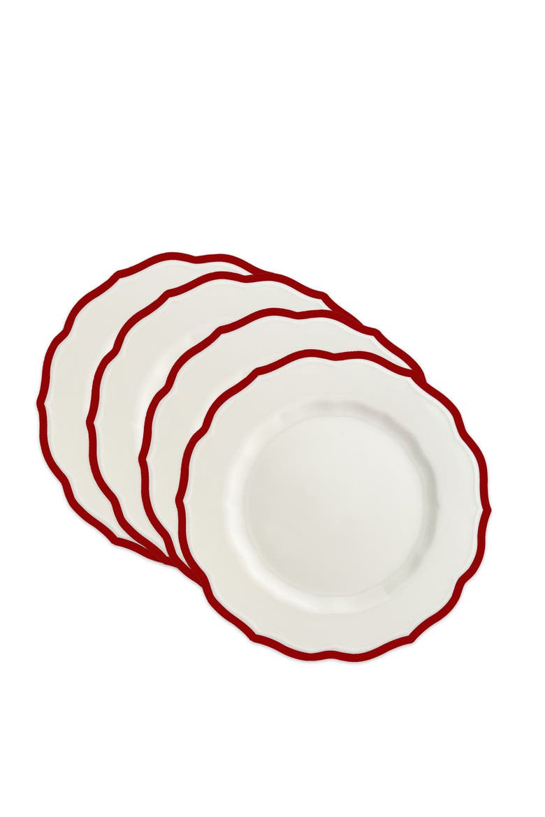 Stella Crimson Scalloped Salad Plate - Porcelain - Set 4, Alternate, color, RED