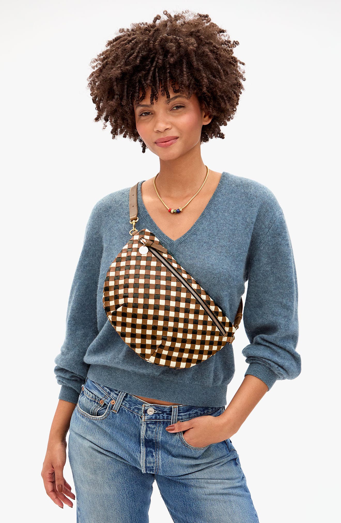 Clare V. Grande Woven Leather Belt Bag, Alternate, color, Oat Multi