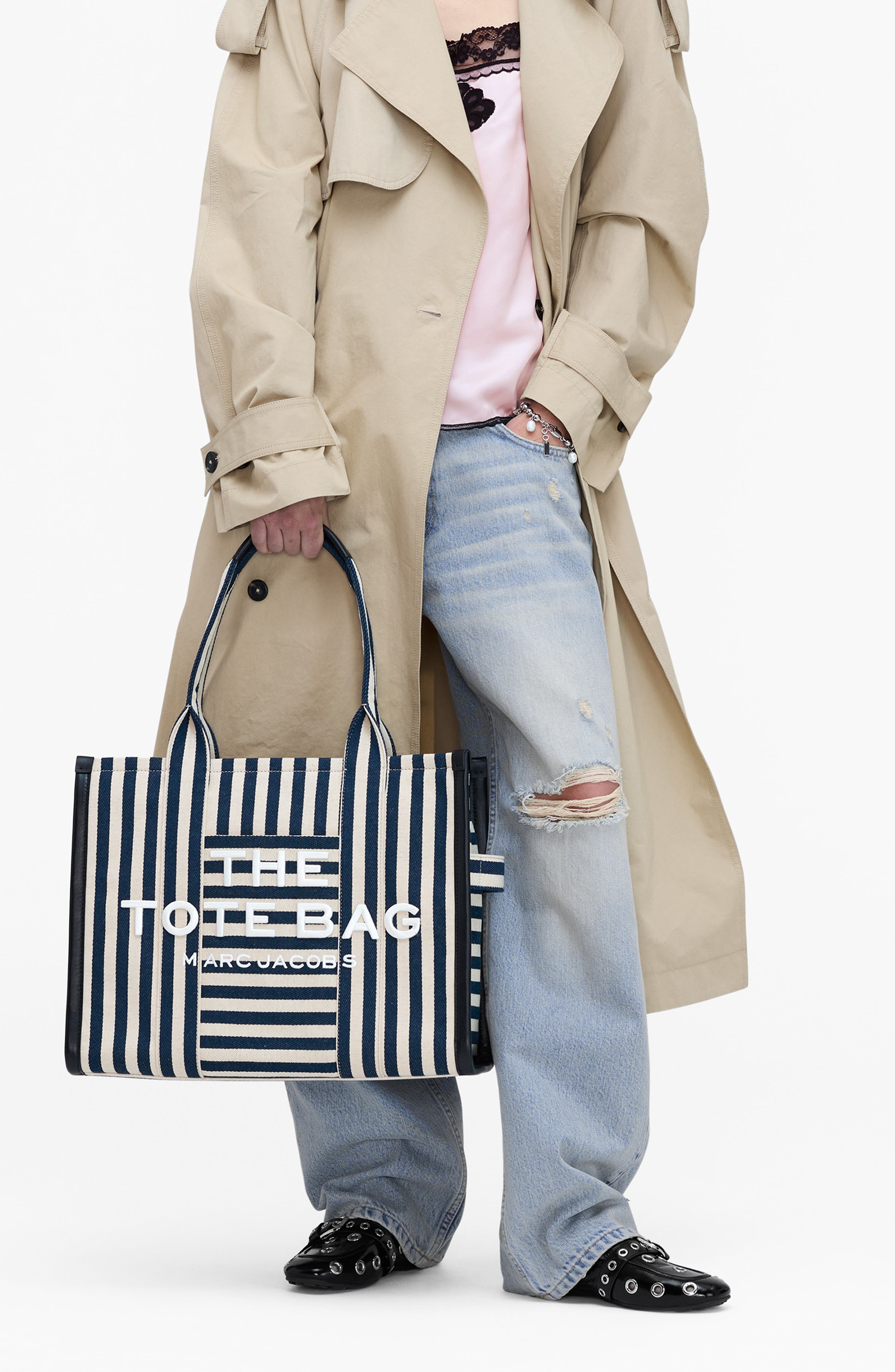 Marc Jacobs The Stripe Canvas Large Tote Bag, Alternate, color, Blue Sea Multi