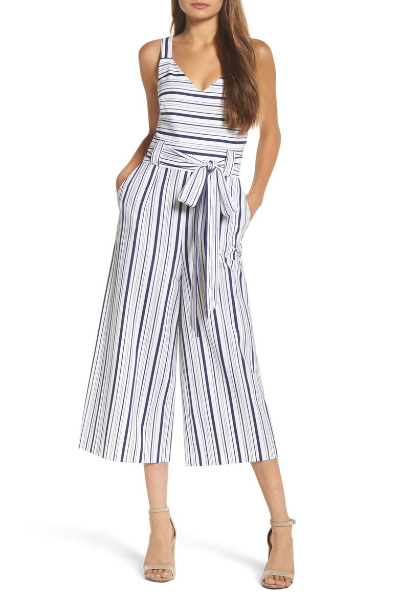 Stripe Culotte Jumpsuit, Main, color, BLUE/ WHITE ELLA STRIPE