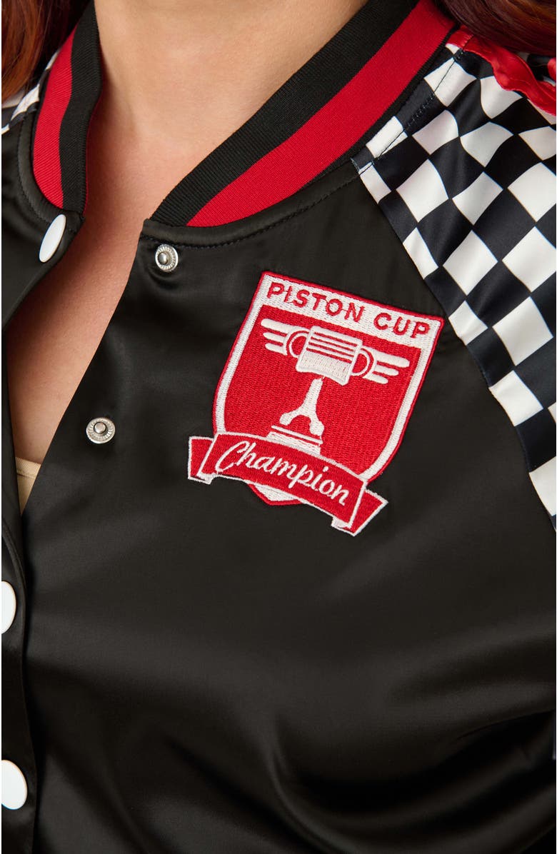 Unique Vintage Plus Size Satin Bomber Jacket, Alternate, color, Black Checkered