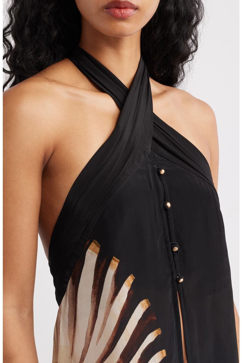 Ammonite Halter Neck Open Front Midi Tunic, Alternate, color, BLACK
