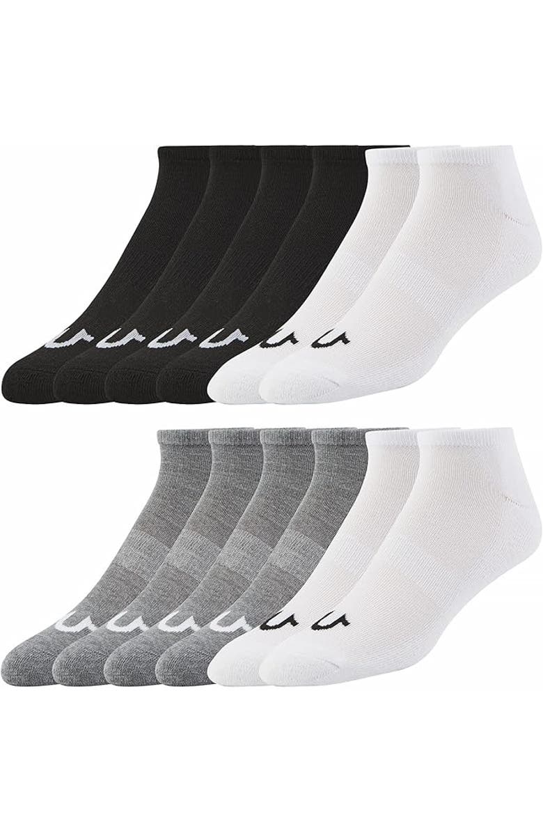 True Religion 12 Pairs Premium Athletic No Show Socks, Main, color, Black/Grey/White