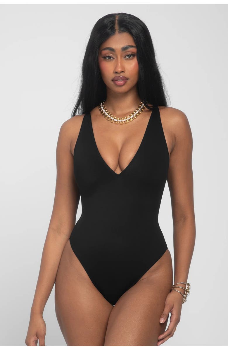 TA3 Mega Sculpting Plunge Brazilian Cut One-Piece Swimsuit, Alternate, color, Black