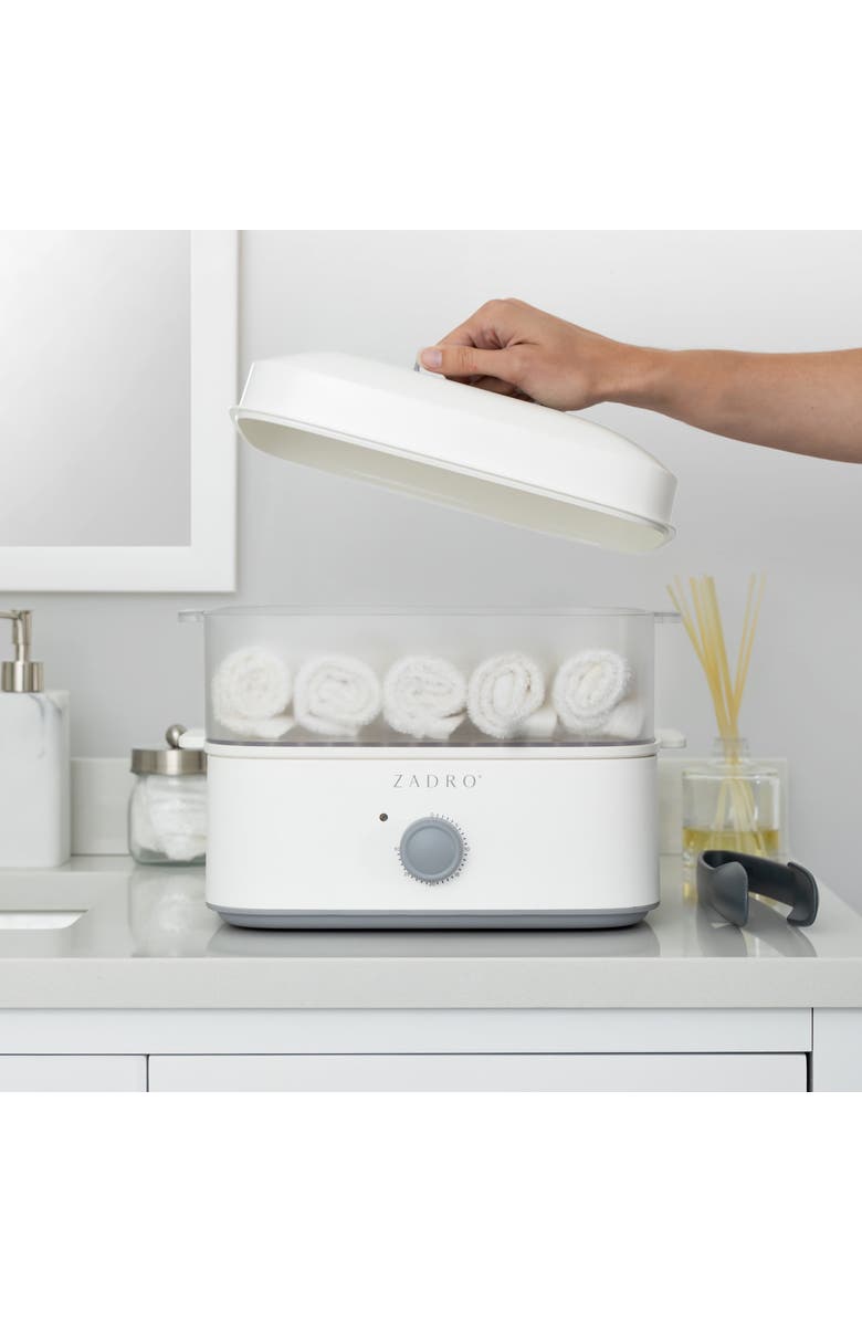 Zadro Countertop Towel Steamer with Tongs, Alternate, color, White/Gray