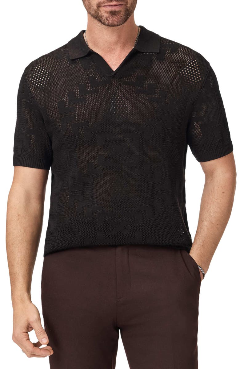 John Varvatos Corso Organic Cotton Diamond Crochet Polo, Main, color, Brandy