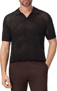 John Varvatos Corso Organic Cotton Diamond Crochet Polo