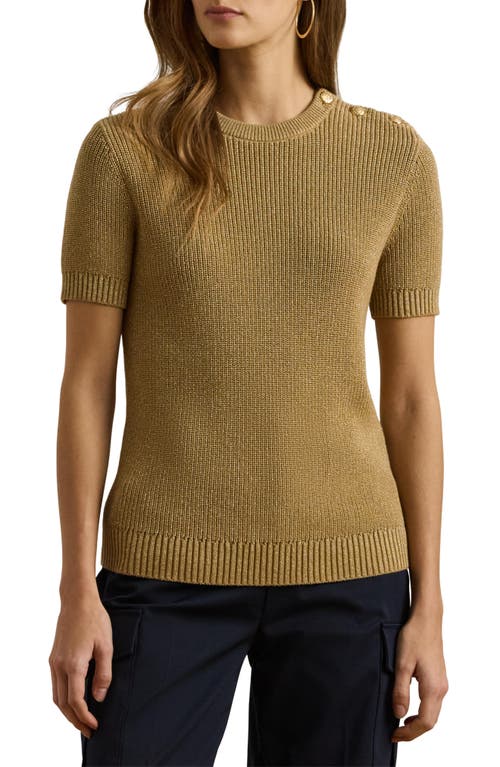 Ralph Lauren Metallic Ribbed Short-sleeve Sweater In Relic Gold
