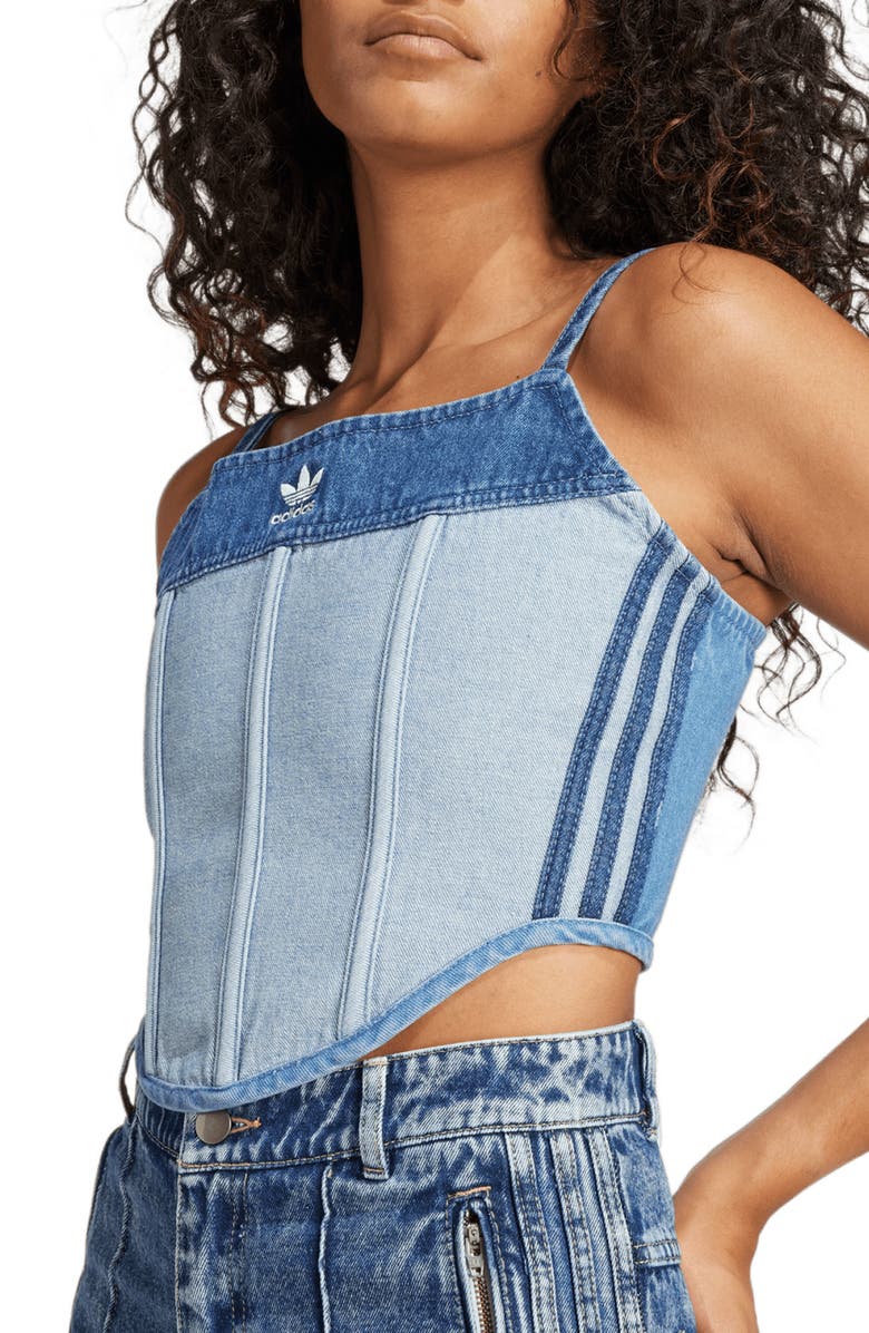 adidas x KSENIASCHNAIDER Patchwork Denim Corset Top, Alternate, color, 