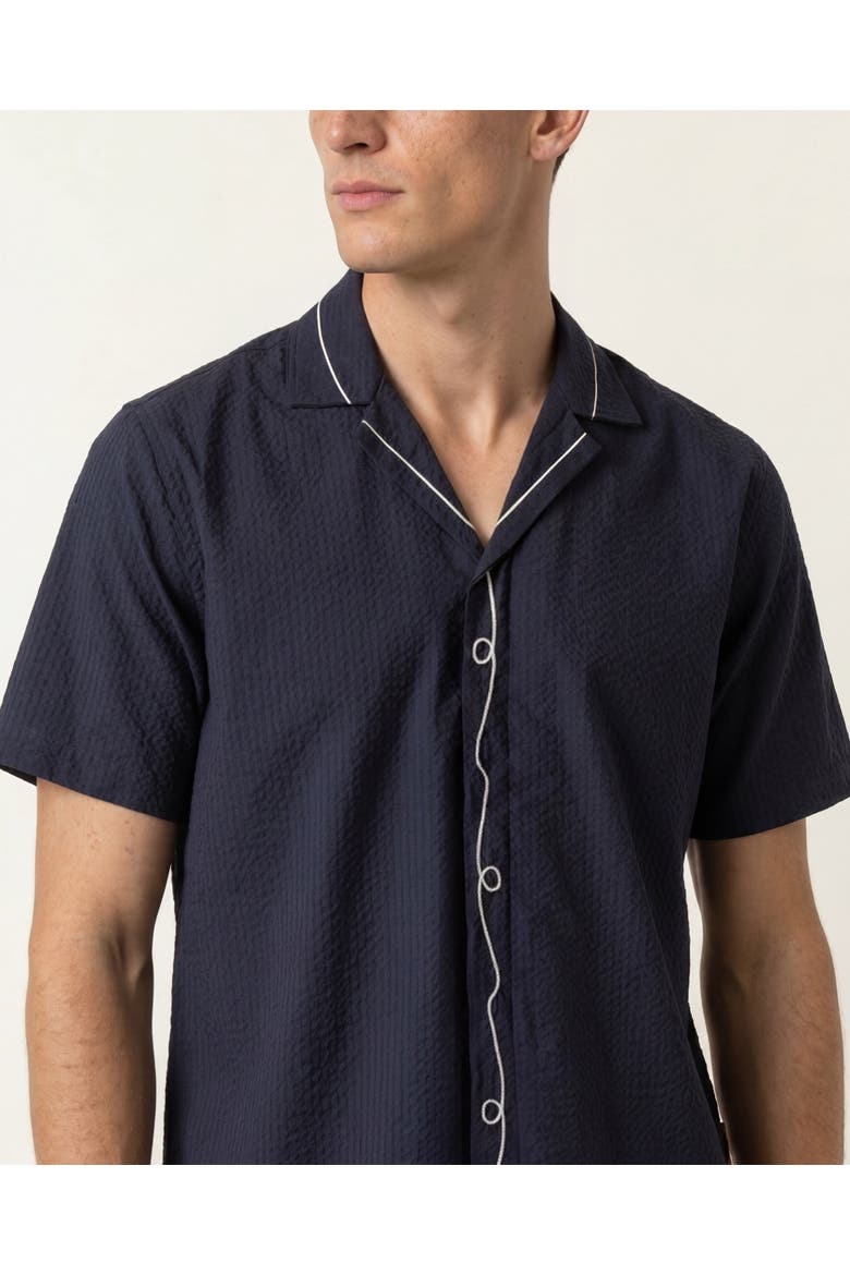 Maitan Embroidery Relaxed Fit Embroidered Seersucker Shirt, Alternate, color, Night Iris