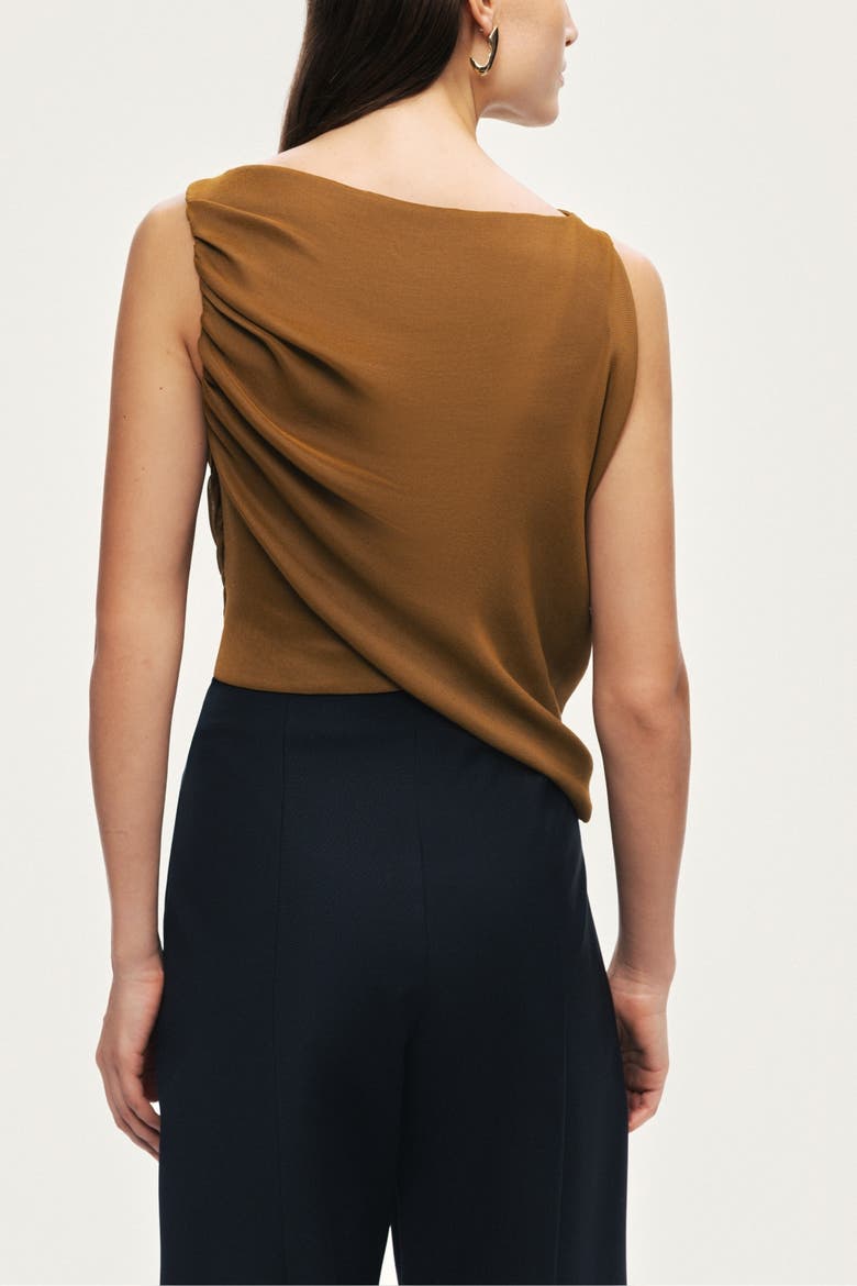 Draped Sleeveless Blouse, Alternate, color, Camel