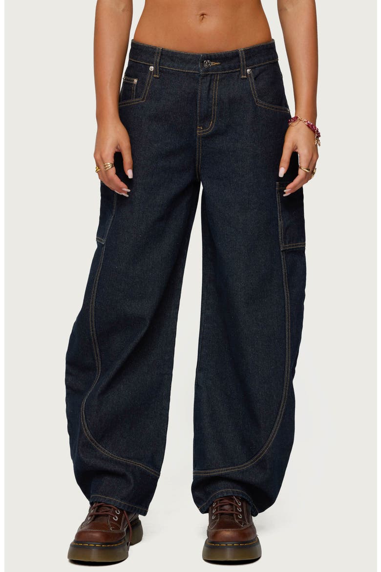 Aden Low Rise Barrel Leg Jeans, Main, color, DARK-BLUE