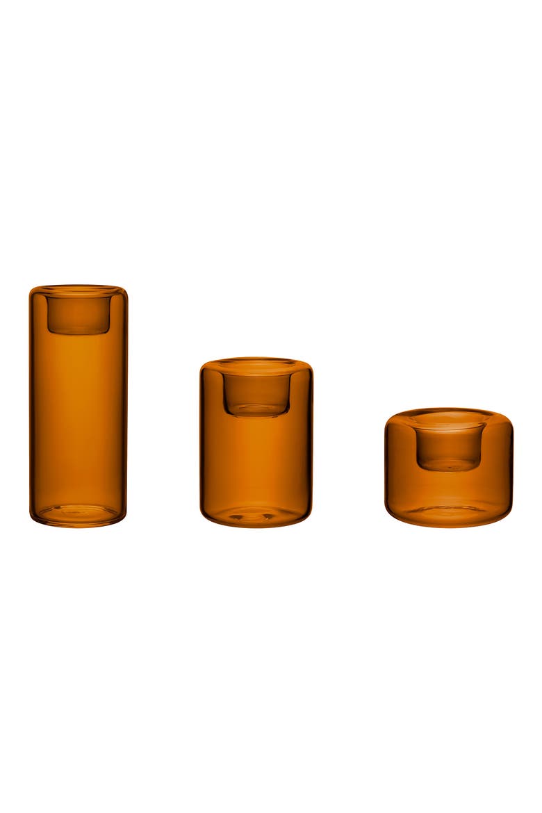 Happy Set of 3 Glass Votive Holders, Main, color, AMBER