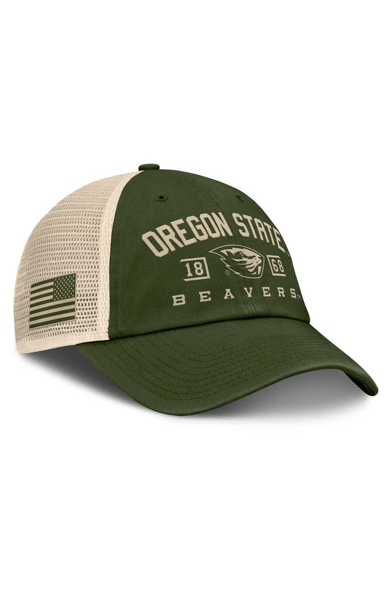 FANATICS Men's Fanatics Olive Oregon State Beavers OHT Military Appreciation Frontier Trucker Adjustable Hat, Alternate, color, 