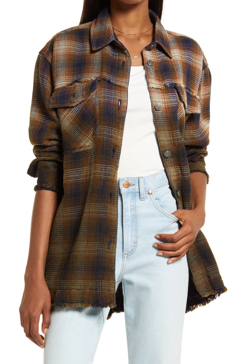 Anneli Plaid Shirt Jacket, Main, color, NAVY TOBACCO COMBO